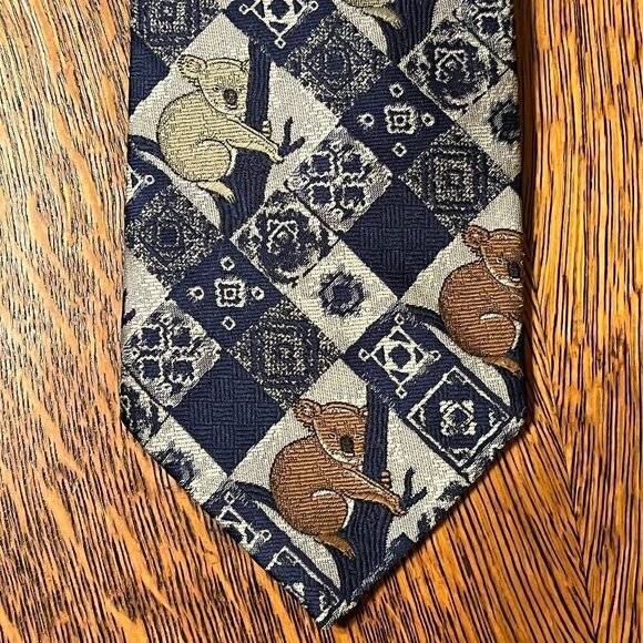 Koala Bear Print Sunshine Ties Australian Outback Necktie Gray Blue Brown - Picture 3 of 6